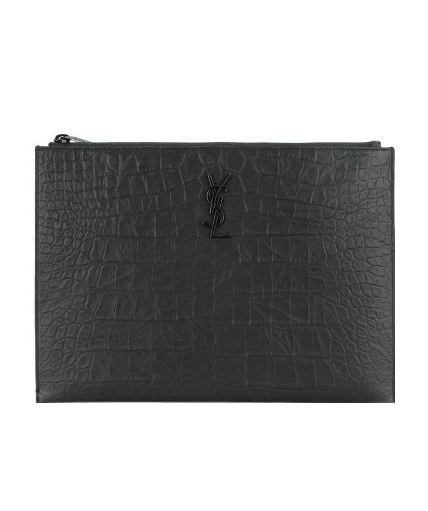 Saint Laurent Monogram Zip Pouch In Black