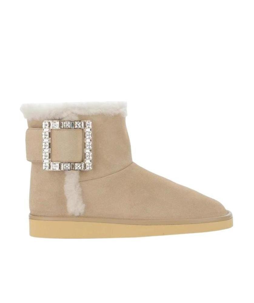 Roger Vivier Square Button Boots In Light Brown