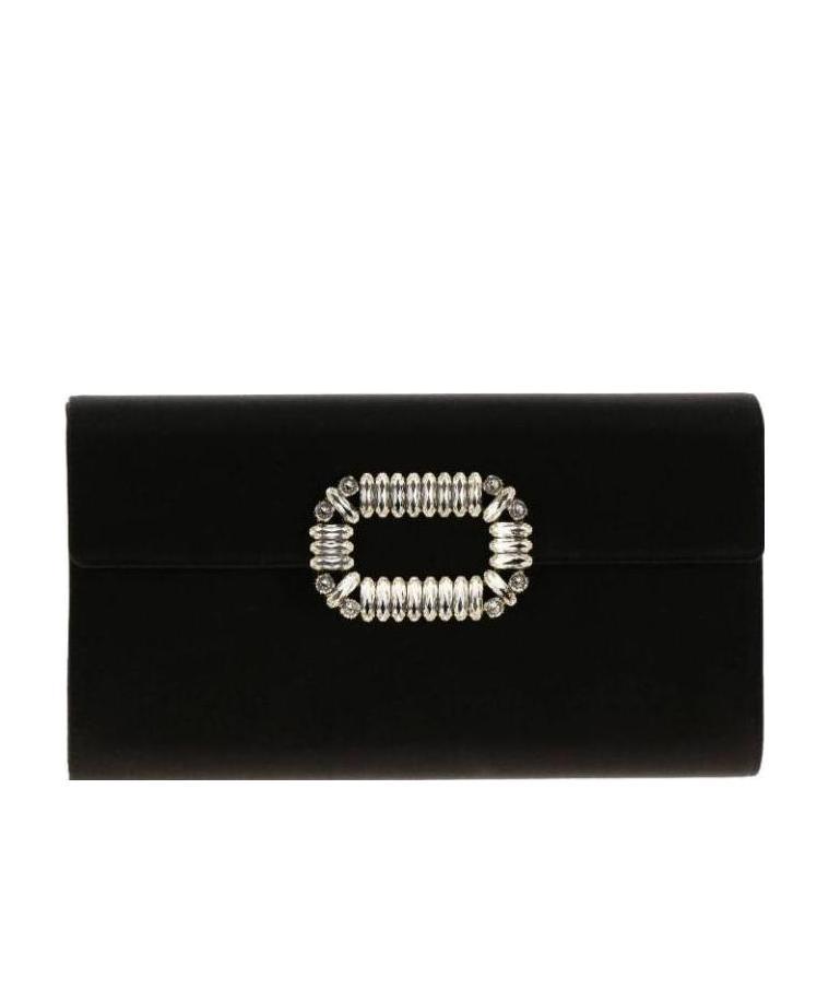 Roger Vivier Evening Envelope Satin Clutch In Black