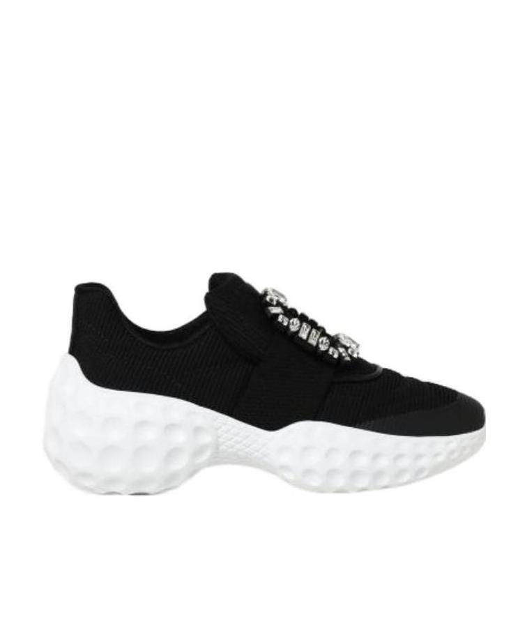 Roger Vivier Viv' Run Light Embellished Buckle Sneakers In Black