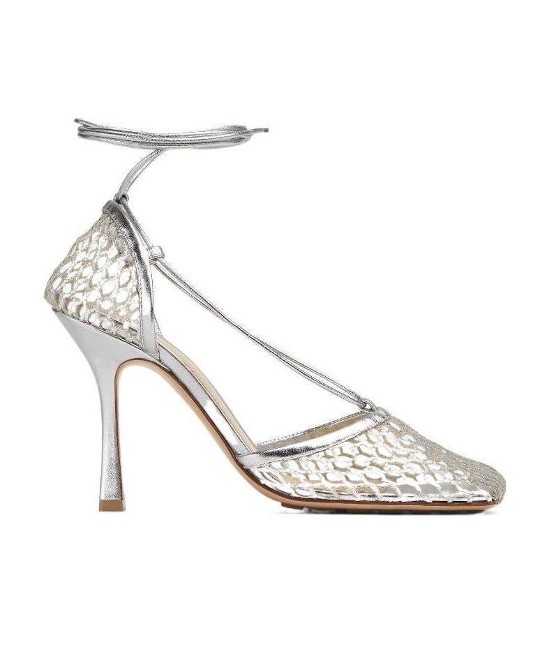 Bottega Veneta Stretch Metallic Leather Sandals In White