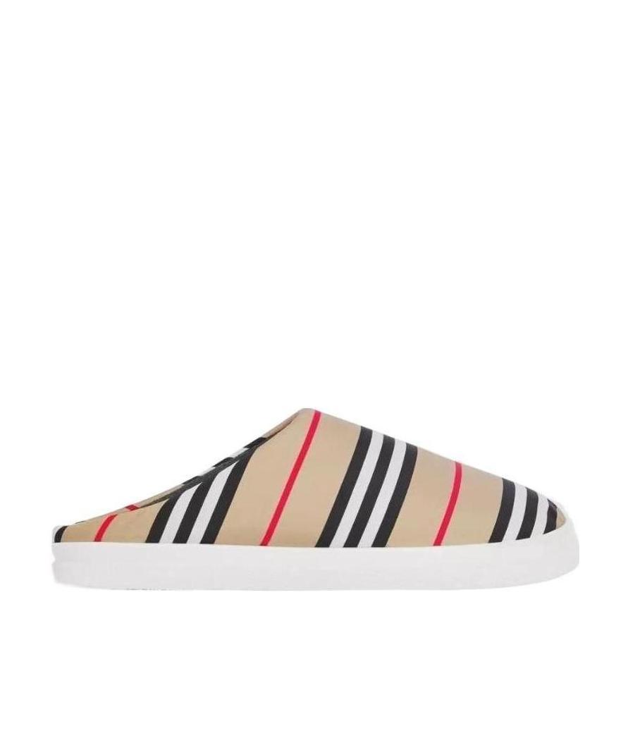 Burberry Icon Stripe Backless Slippers In White