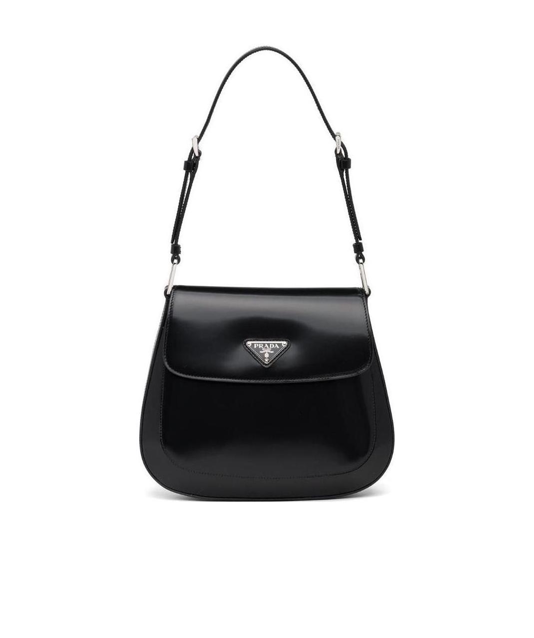 Prada Cleo Brushed Leather Shoulder Bag With Flap In Black