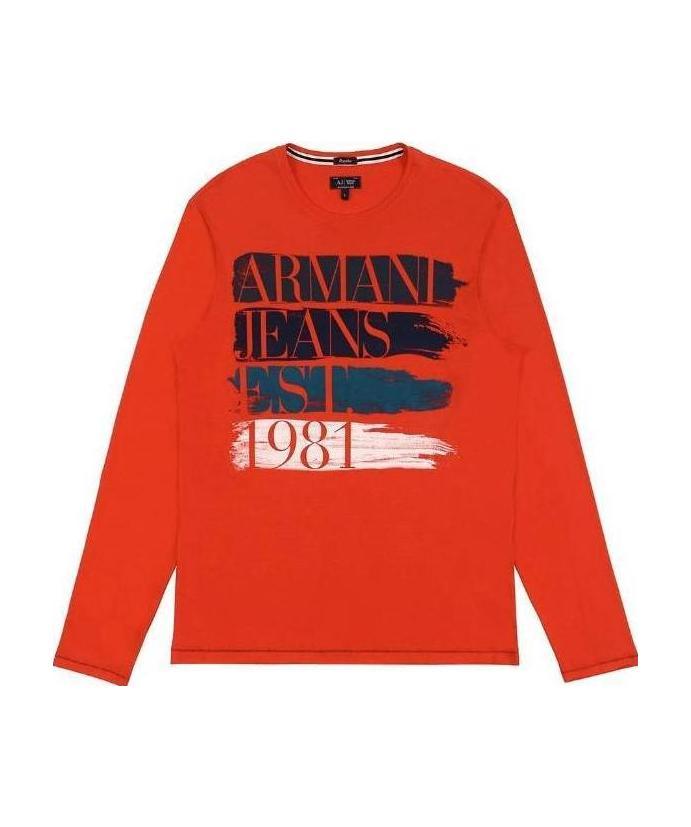 Armani Jeans T-shirt With Round Neck And Long Sleeves In Red