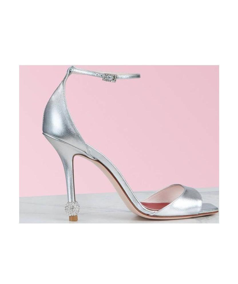 Roger Vivier 105 Jewel Embellished Sandals In Metallic Leather In Gray