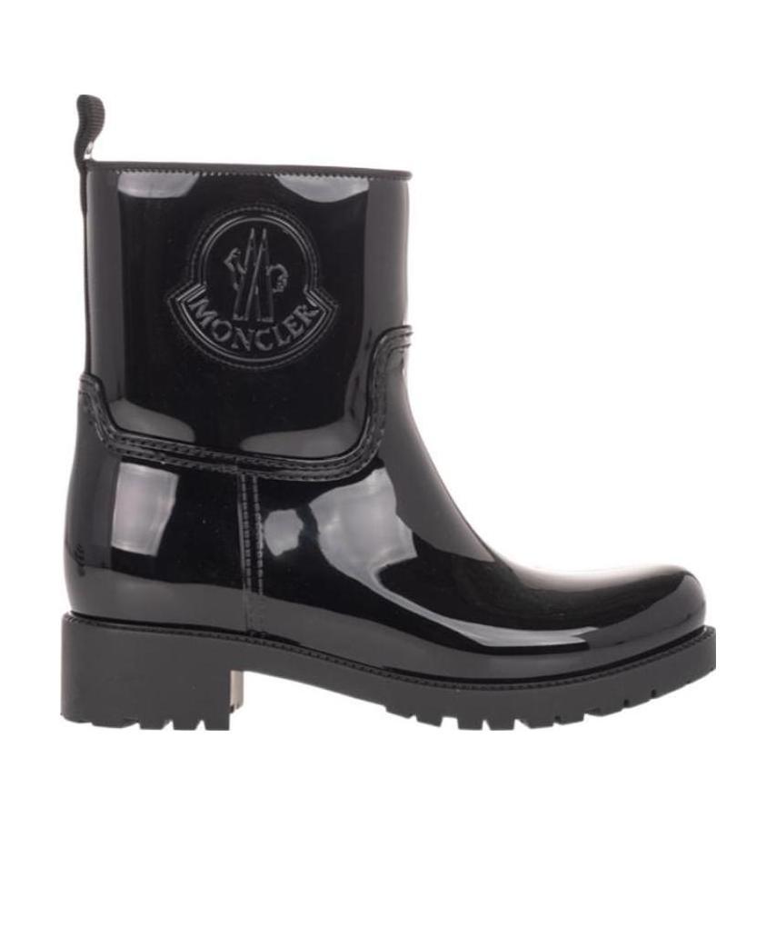 MONCLER LOGO-DETAIL PATENT-LEATHER ANKLE BOOTS 