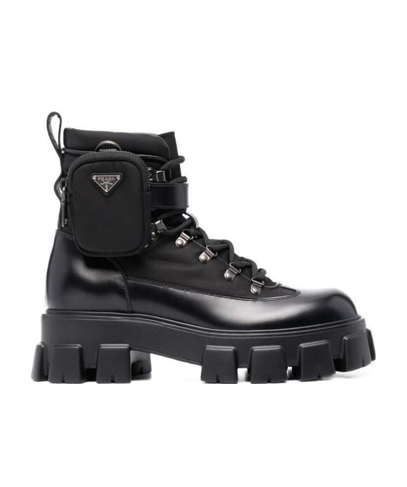Prada Removable Pouch Combat Boot In Black