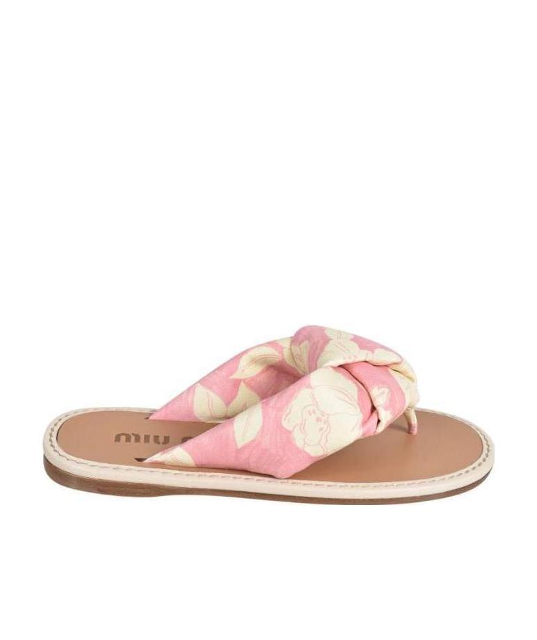 Miu Miu Floral Printed Flip-flops In Nude