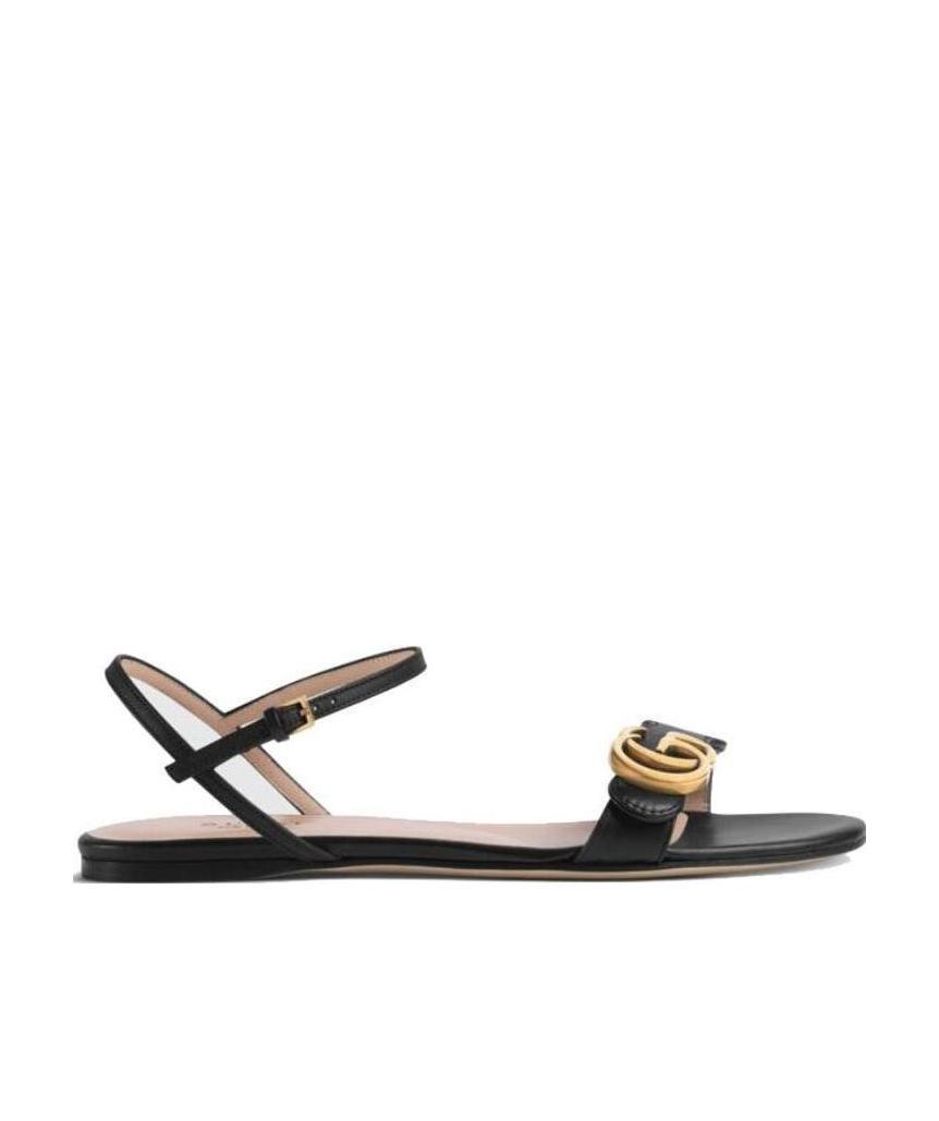 Gucci Double G Leather Sandals In Black