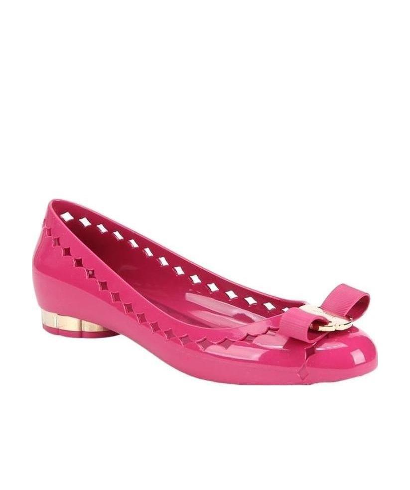 Ferragamo Jelly Series Bow-tie Decorative Flat Shoes In Pink