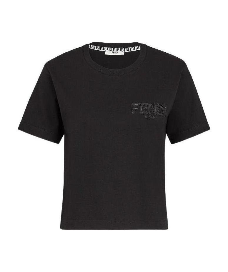 Shop Fendi Cutwork Logo T-shirt In Black