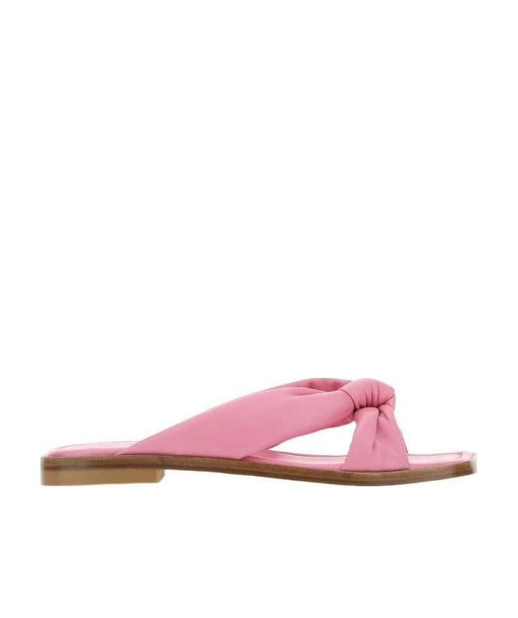 Stuart Weitzman Nappa Leather Knit Bow Slippers In Pink
