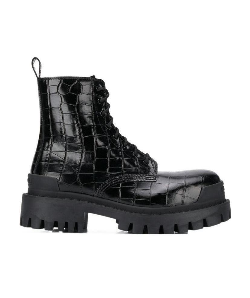 Balenciaga Strike L20 Crocodile Effect Chunky Boots In Black