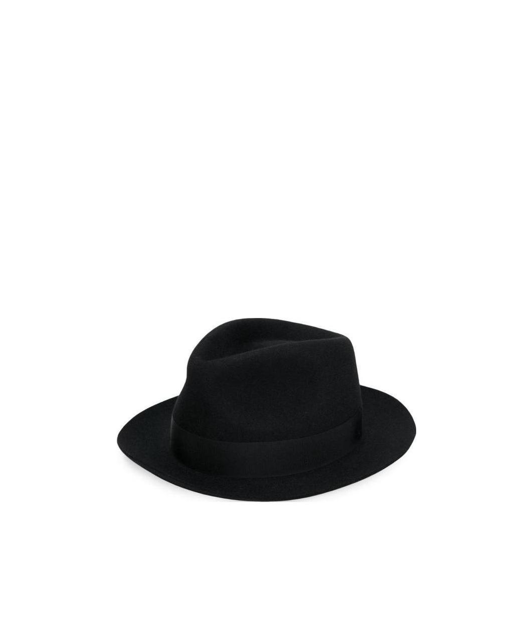 Borsalino Wide Brim Wool Hat With Ribbon Band In Black