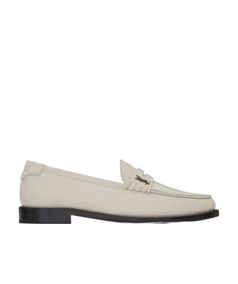 Saint Laurent Off-white Monogram Penny Loafers In White