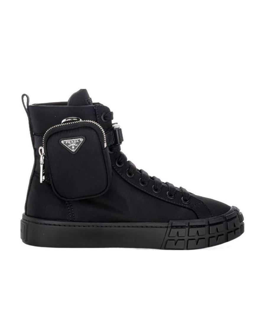 PRADA RE-NYLON POUCH DETAIL HIGH-TOP SNEAKERS
