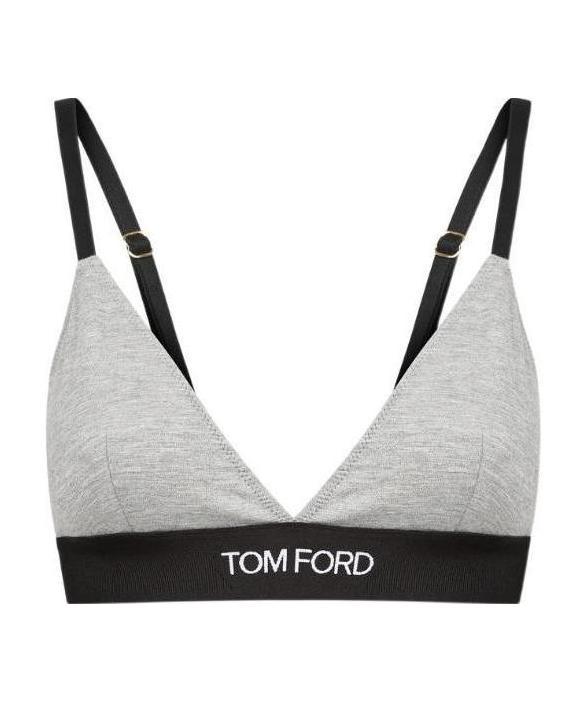 Tom Ford Logo-underband Cashmere Triangle Bra In Gray