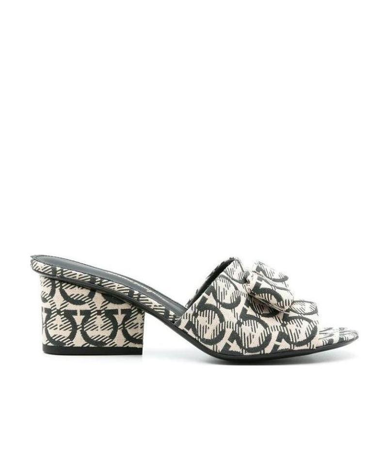 Ferragamo Gancini-print Viva Mules In Black
