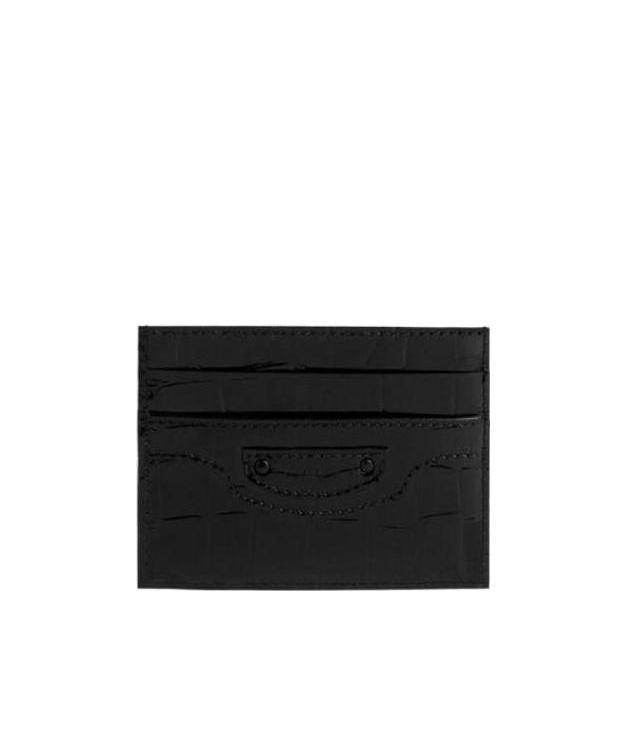 Balenciaga Neo Classic Crocodile-effect Leather Cardholder In Black