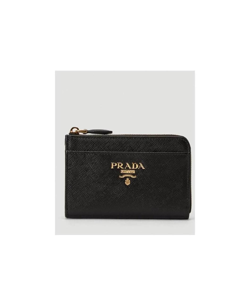 Prada Leather Keychain Wallet In Black