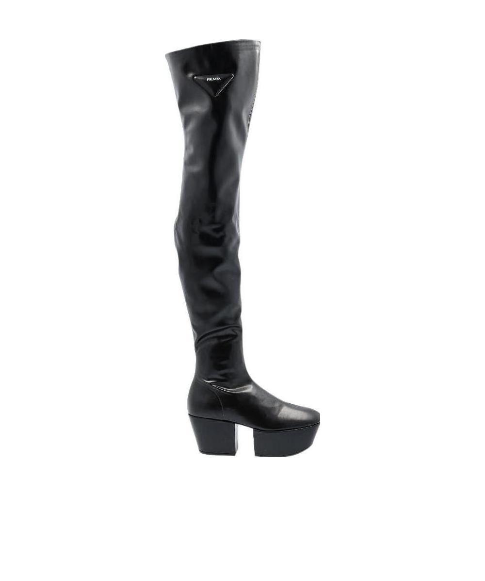 Shop Prada Thigh-high Platform Boots In Black