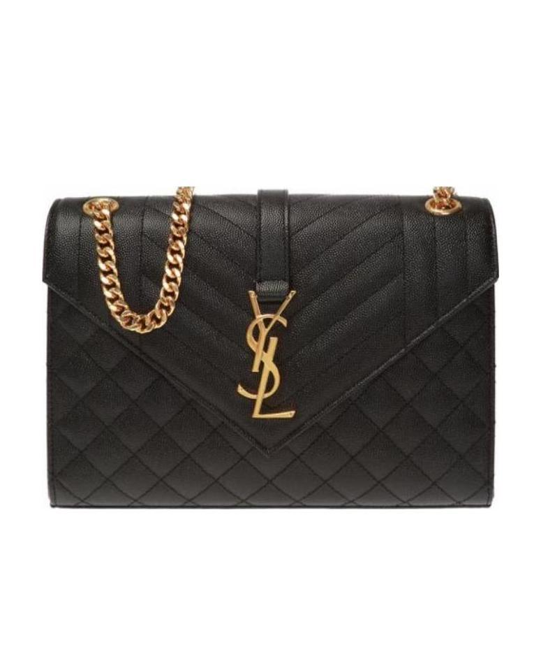 Saint Laurent Ladies Envelope Quilted Shoulder Bag In Black In Black
