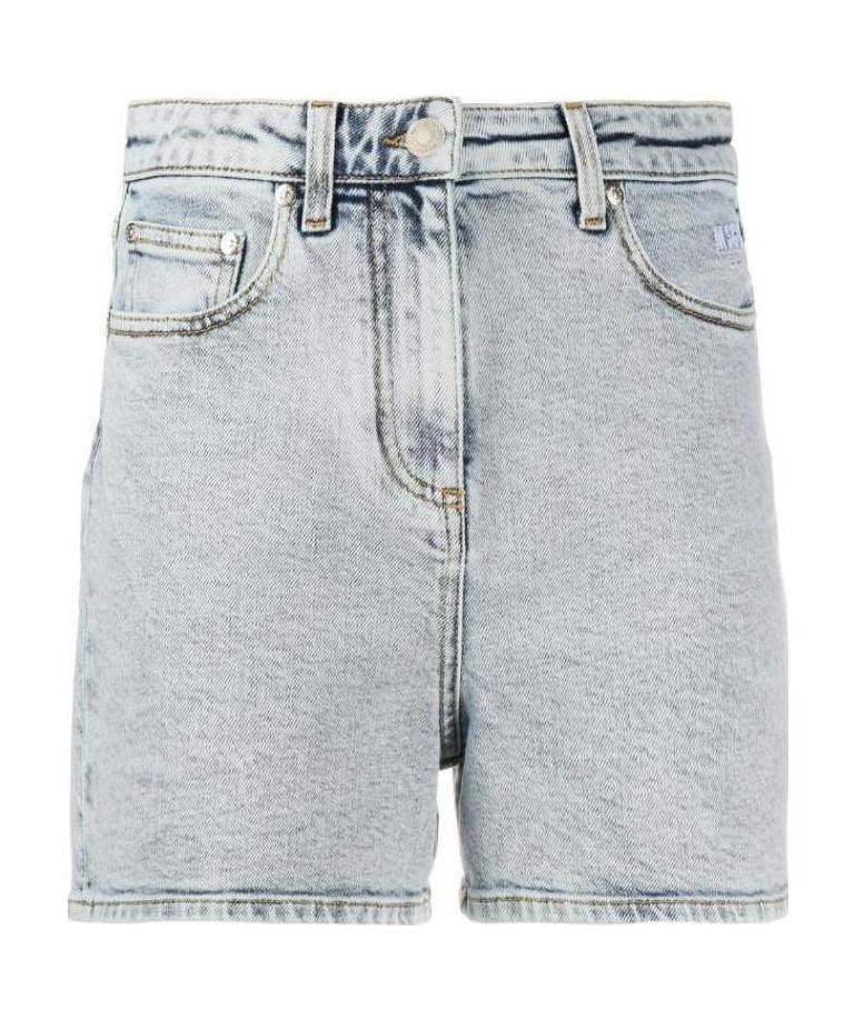 Msgm Cotton Denim Shorts In Gray