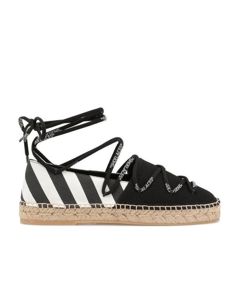 Off-white Lace-up Flat Espadrilles In Black