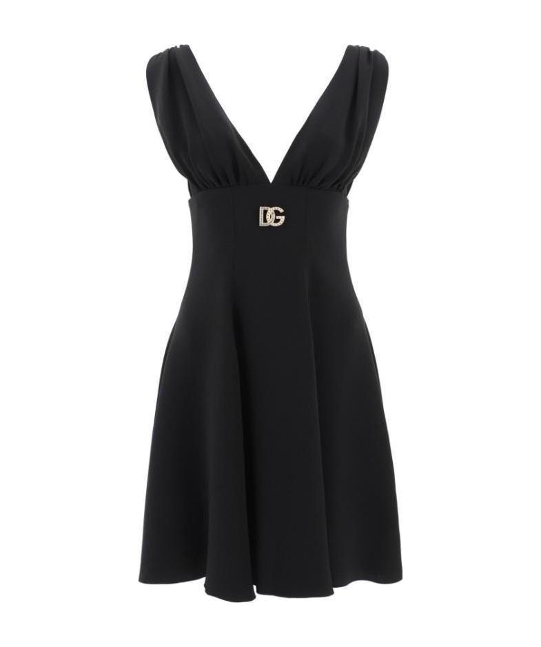 Dolce & Gabbana Logo-plaque V-neck Minidress In Black