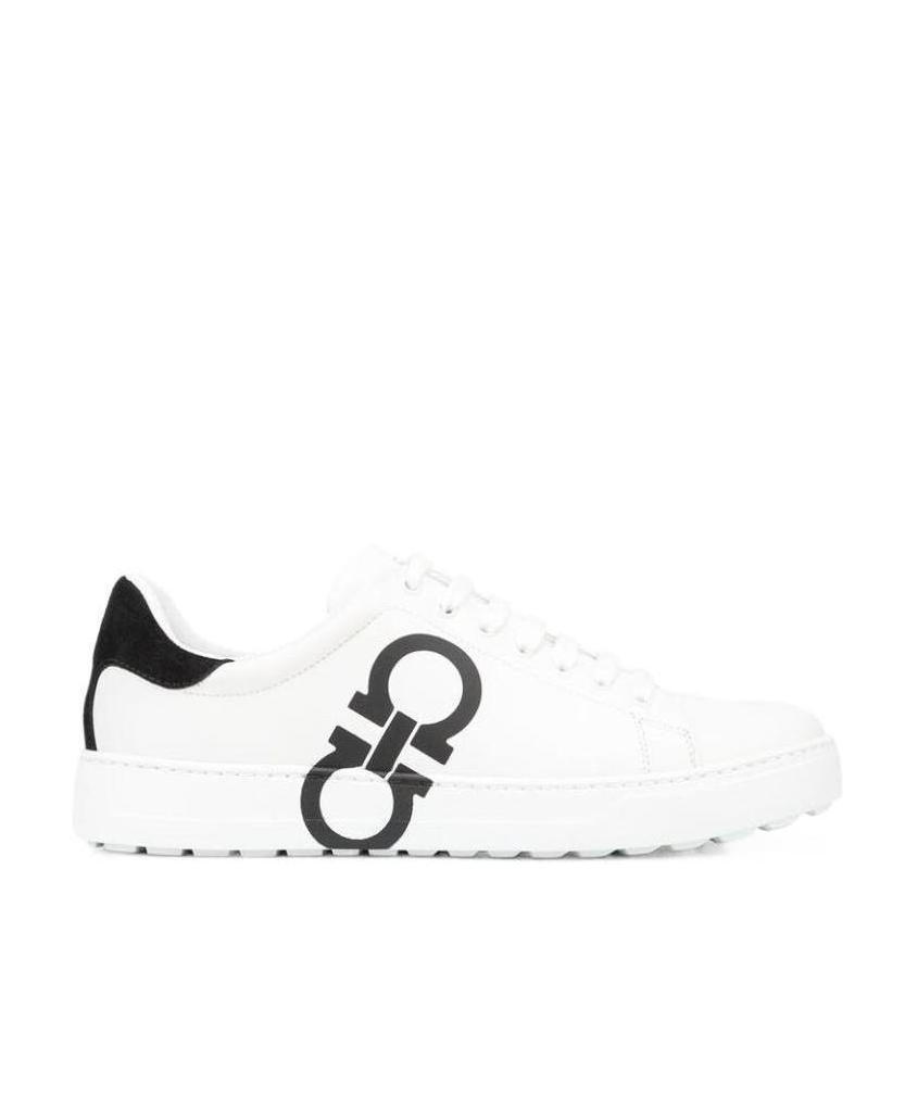 Ferragamo White Sneakers With Gancini Print On The Side And Contrasting Heel In Leather Man In White