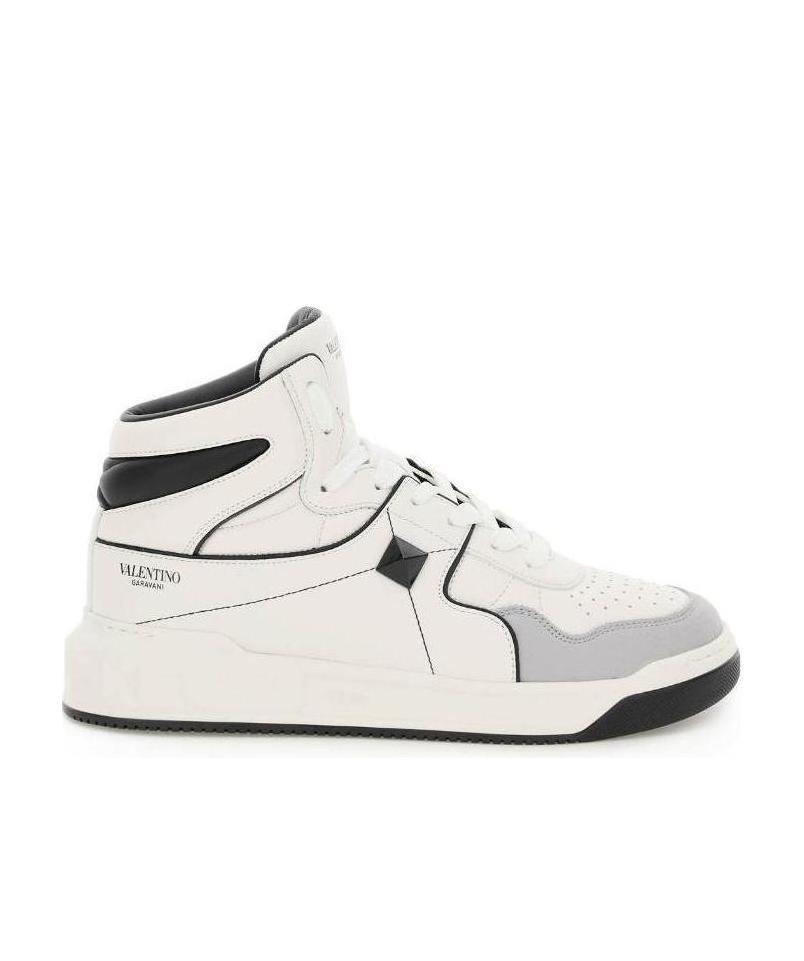 Valentino Rockstud Printed Faux Leather High-top Sneakers In White