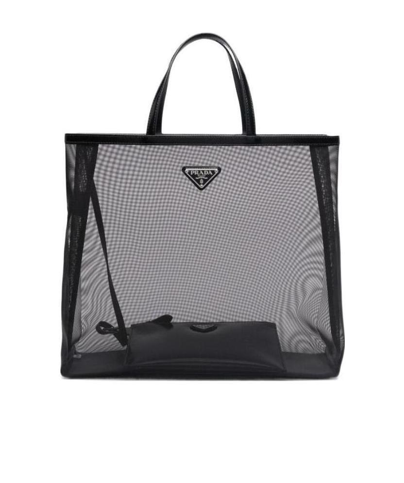 Prada Mesh Structured Tote Bag In Black