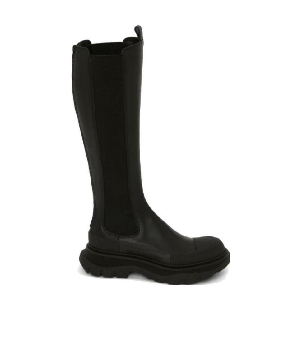 Alexander Mcqueen Tread Slick Leather Mid-calf Boots In Black