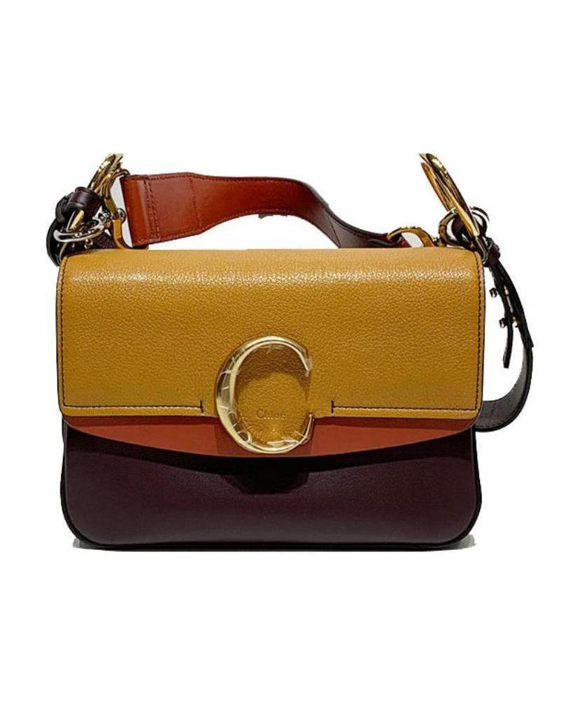 Chloé Color Matching C-button Shoulder Bag In Brown