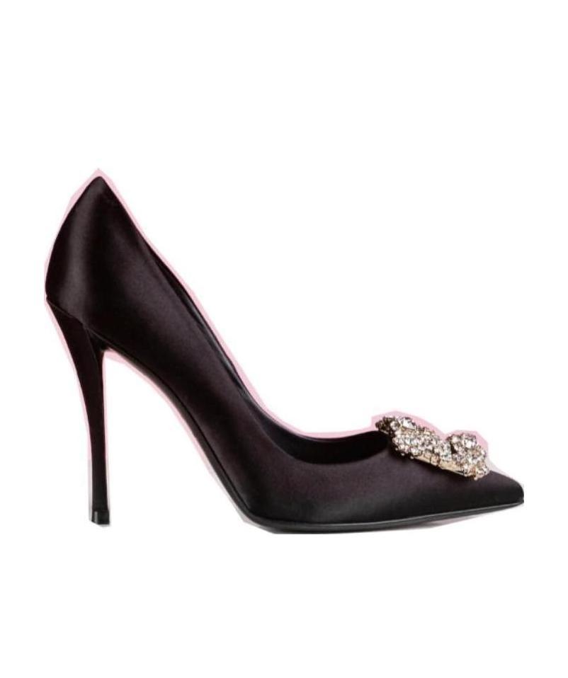 Roger Vivier 65 Crystal Flower Buckle Satin Pumps In Black