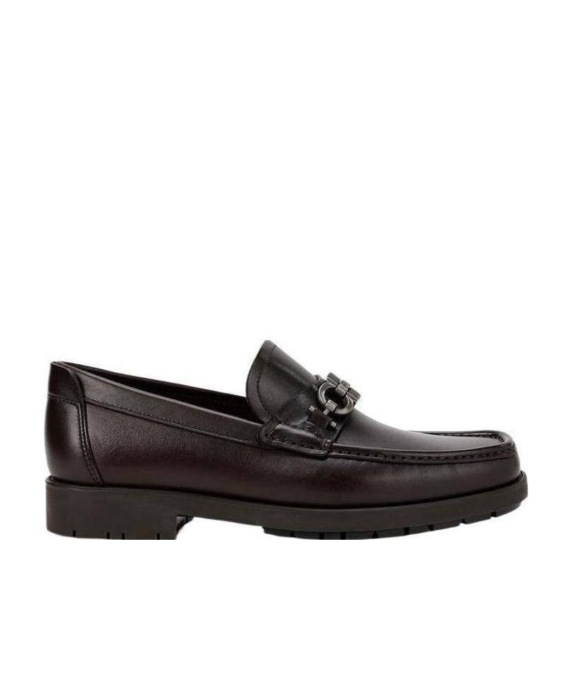 Ferragamo Leather David Loafer With Gancini Hook For Men In Black