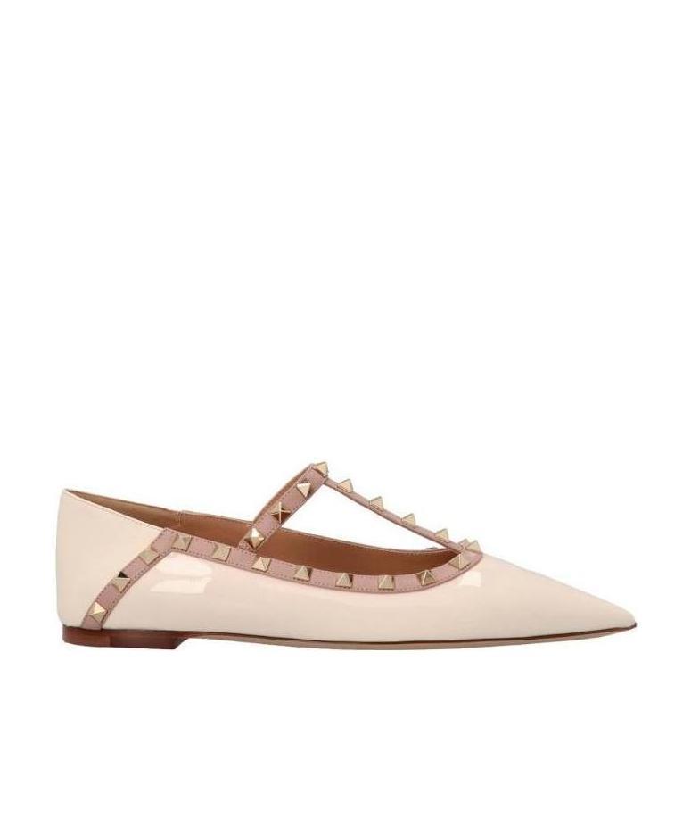 Shop Valentino Decorative Flat Shoes With Nails In Brown