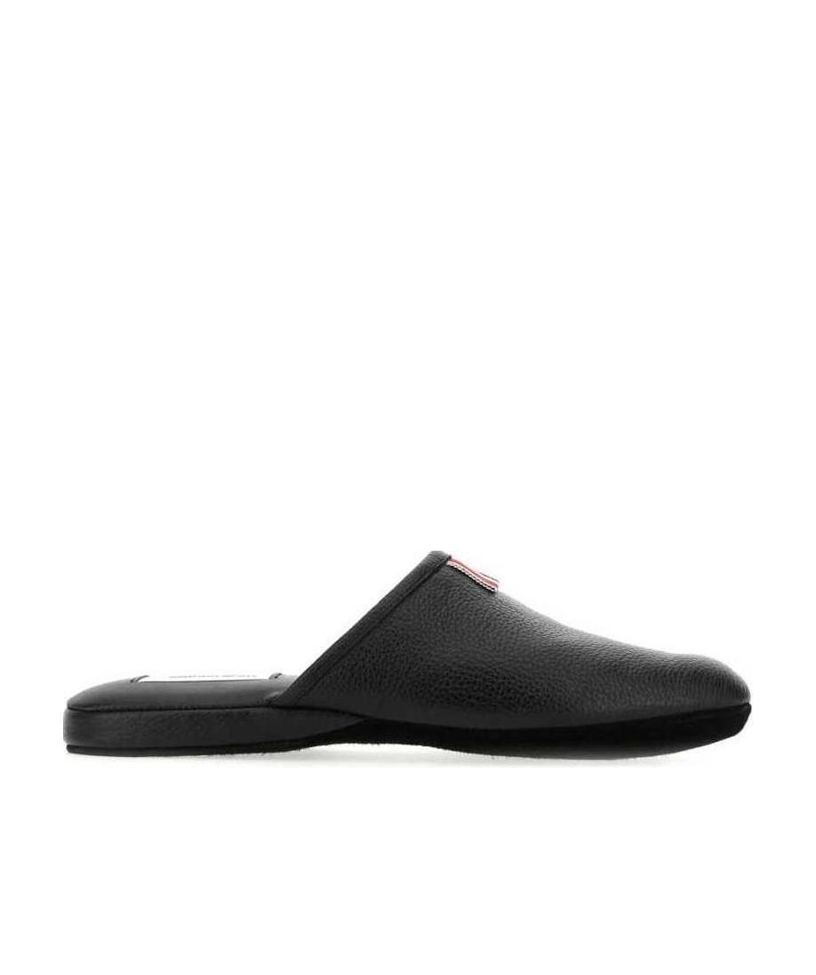 Thom Browne Grosgrain Tab Pebbled Slippers In Black