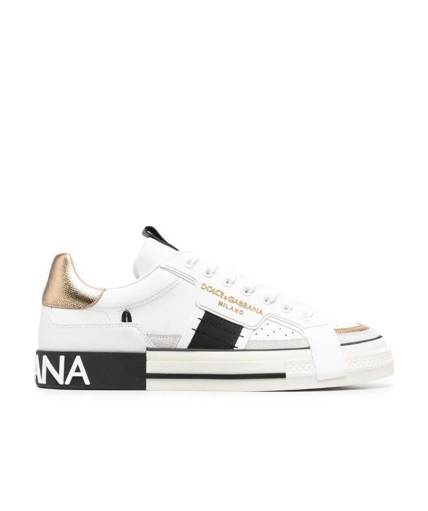 Dolce & Gabbana Custom Leather Sneakers With Metallic Inserts In White