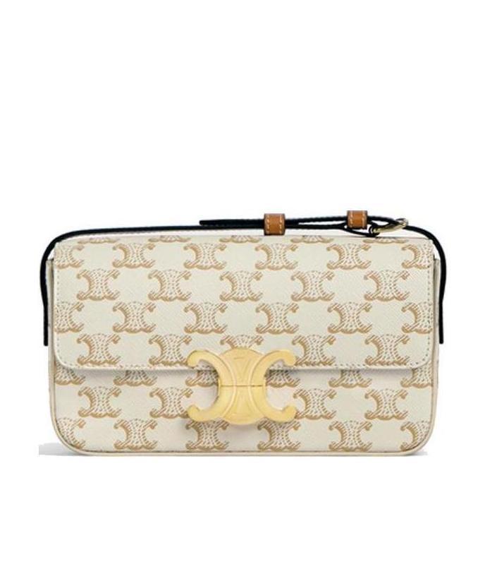 Celine Triomphe Logo Printed Cowhide Shoulder Backpack In White