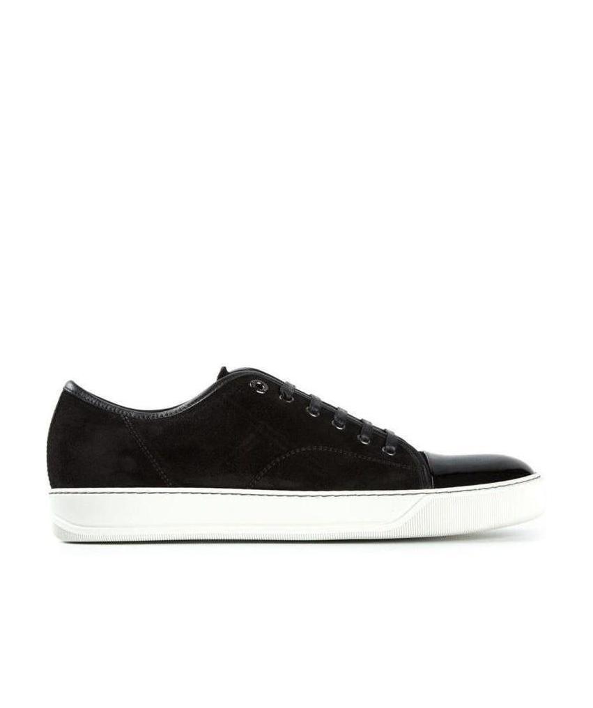 Lanvin Panelled Patent-leather And Velvet Low-top Trainers In Black