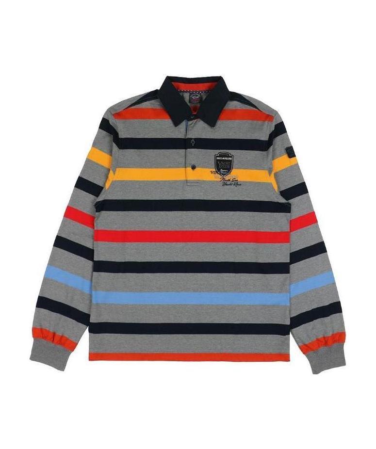 Paul & Shark Striped Long-sleeved Polo Shirt In Gray