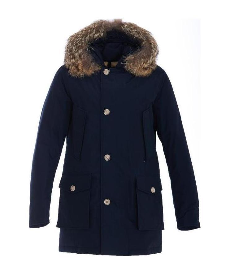 Woolrich Navy Blue Hooded Cotton-padded Jacket In Gray