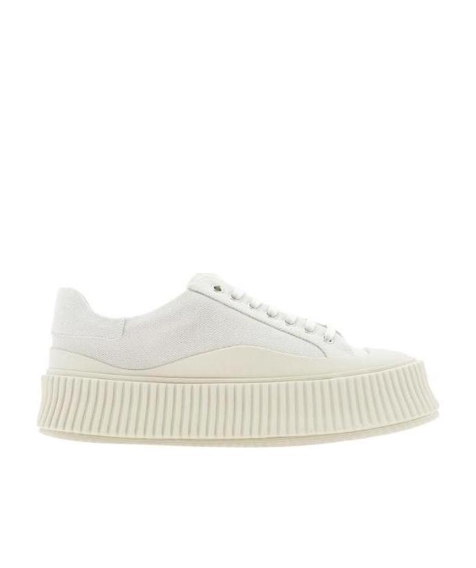 Jil Sander Leather Flatform Sneakers In White