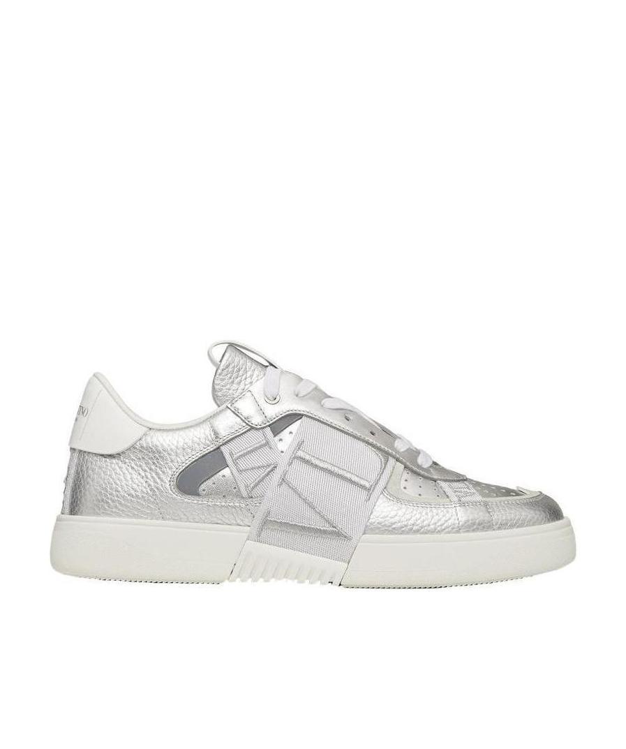Valentino Vl7n Brand Strap Low Top Sneakers In White Calfskin Leather In White