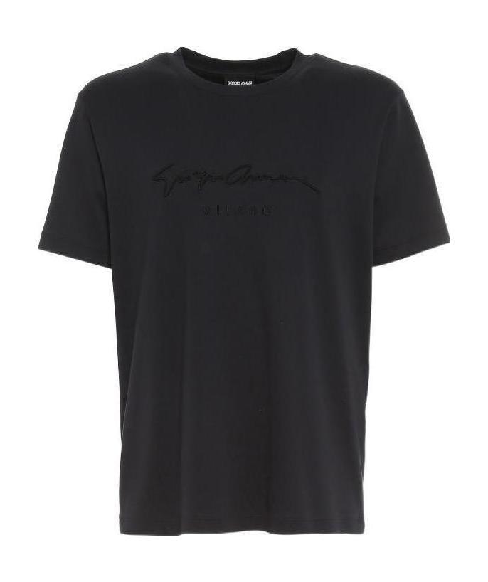 Shop Giorgio Armani Embroidered-logo T-shirt In Black