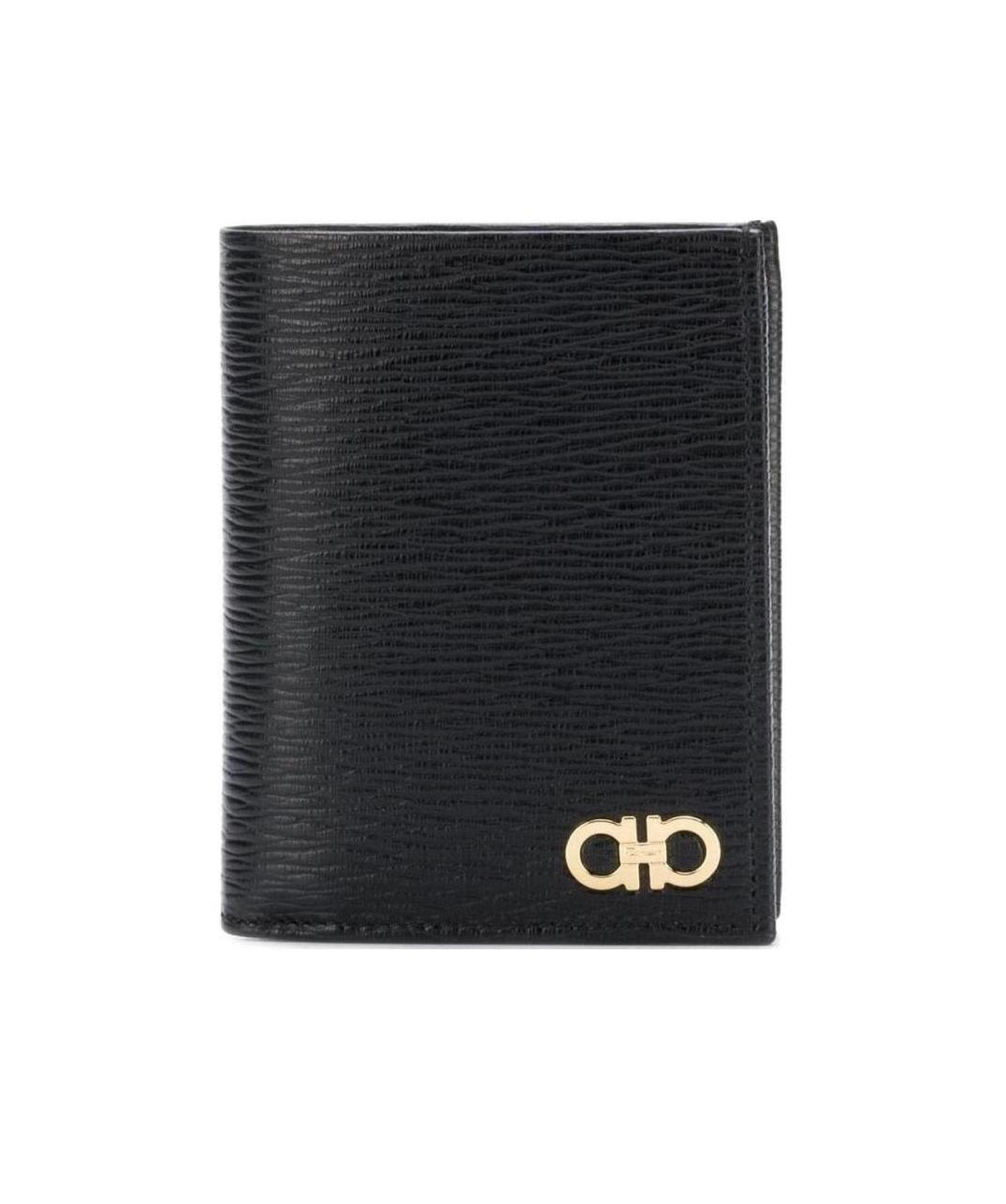 Ferragamo Black Cardholder With Gold-tone Gancini Logo In Calf Leather Man