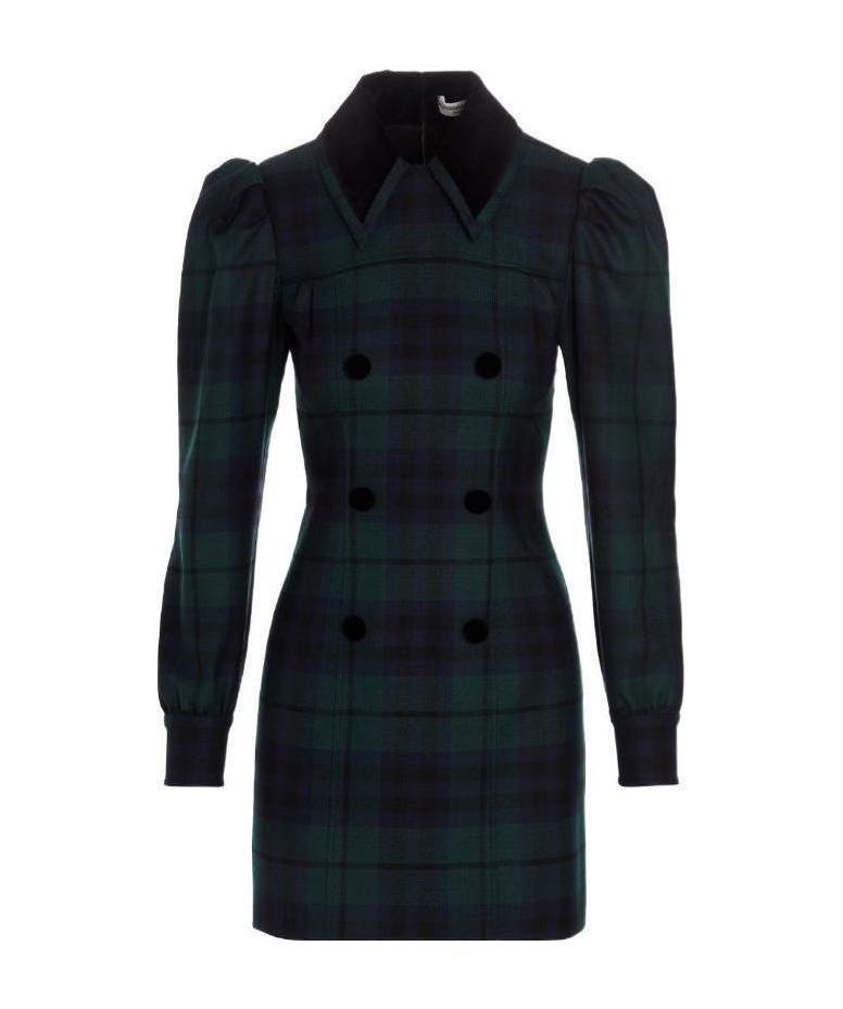 Alessandra Rich Wool Tartan-check Mini Dress In Black