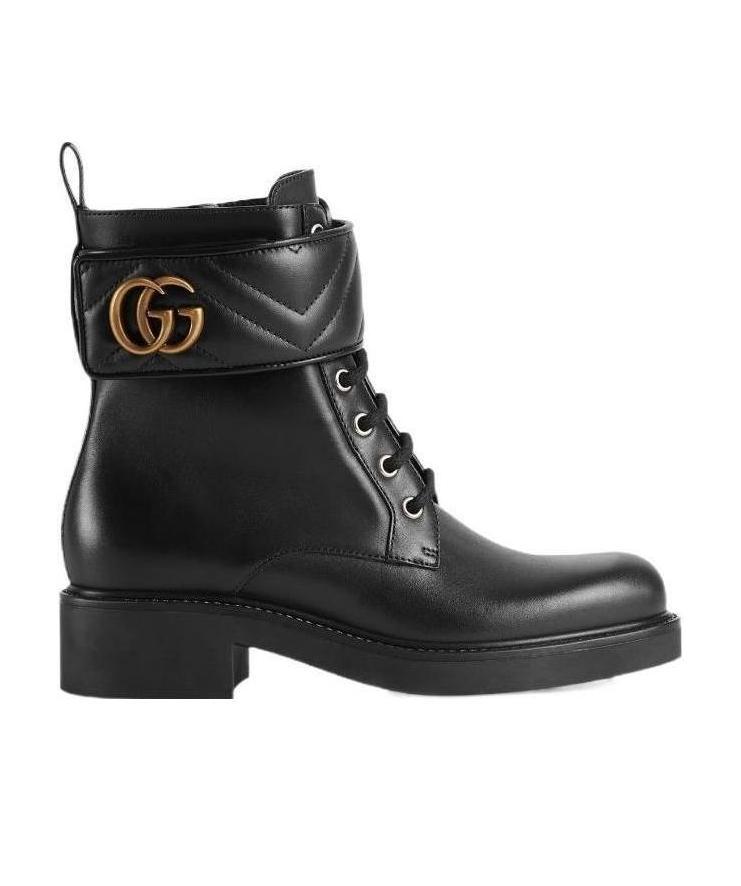 Gucci Womens Black Gg Marmont Round-toe Leather Ankle Boots In Black