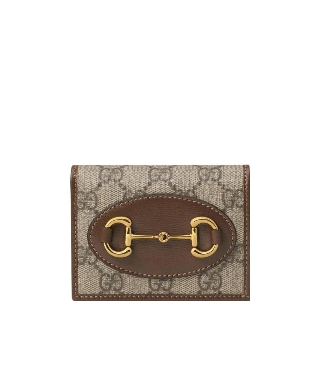 Gucci Compact Wallet With Signature Logo Pattern In Brown